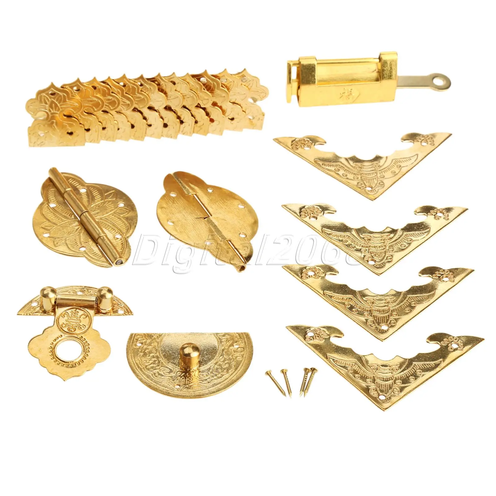 New High Quality 9pcs/set Brass Chinese Furniture Hardware Chest Hinge