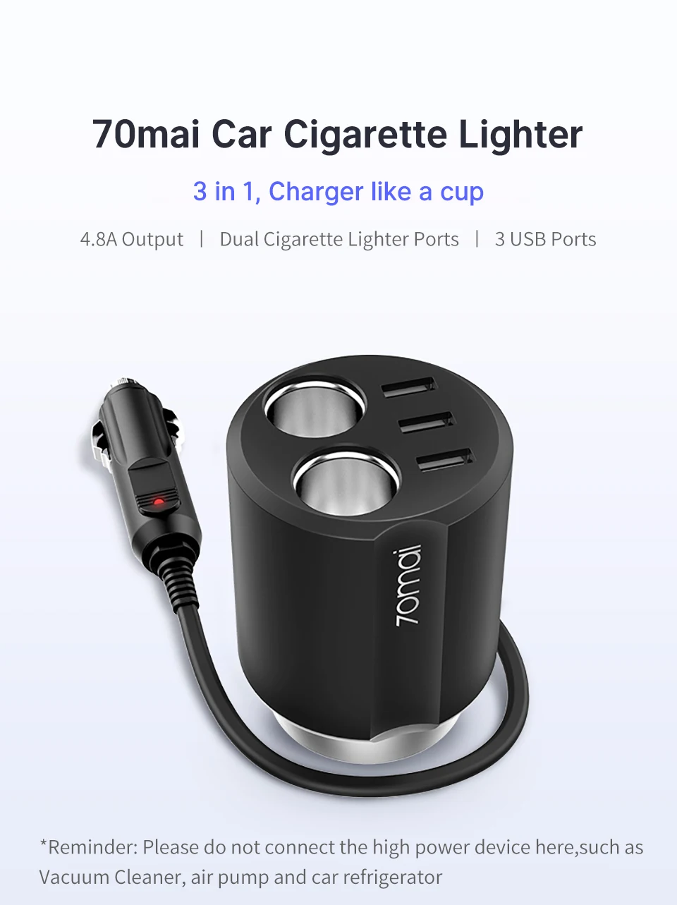 70mai розетка для автомобильного прикуривателя Разветвитель USB автомобильный адаптер питания 70 mai автомобильное зарядное устройство