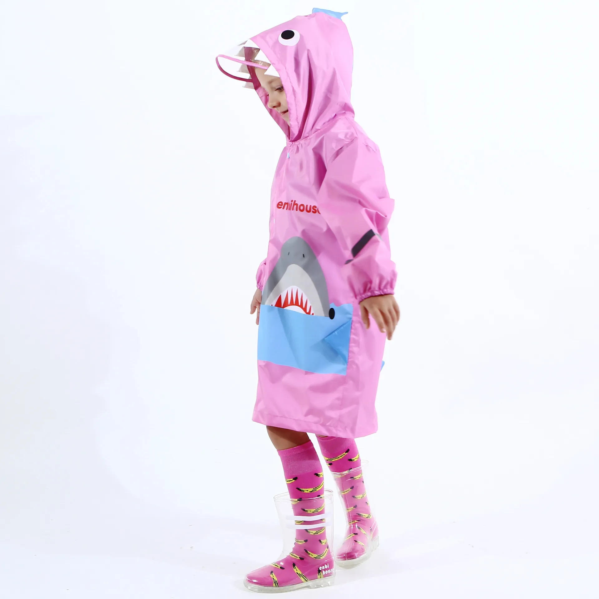 EsTong Children Big Hat Rain Jacket 3D Cartoon Portable Poncho PU Raincoat with Hoods