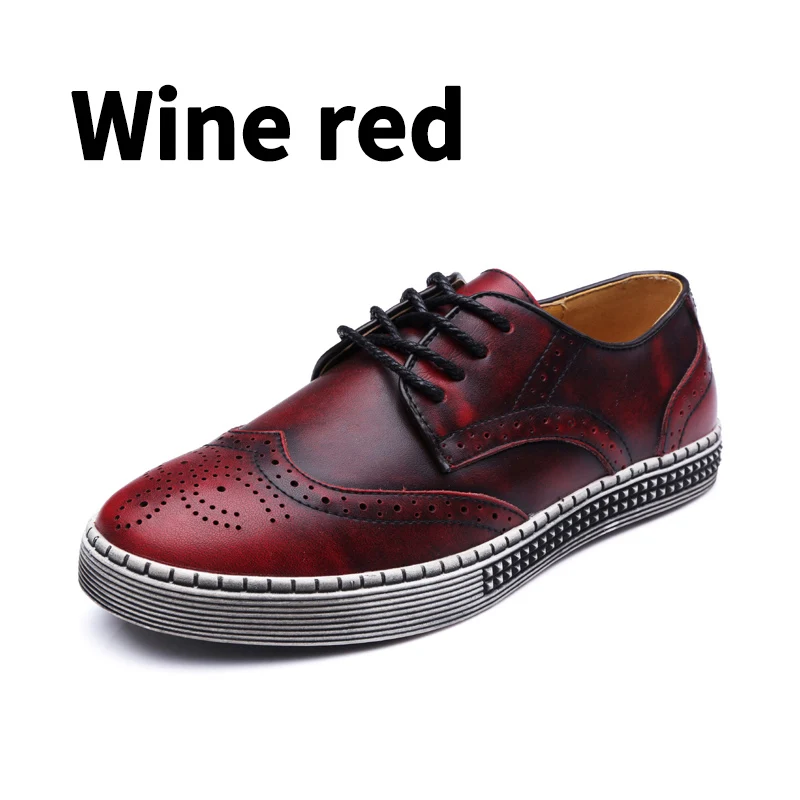 BIMUDUIYU весенне-осенняя новая модная обувь качественная мягкая повседневная мужская обувь из натуральной кожи с перфорацией типа «броги» Большие размеры 38-48 - Цвет: Red wine
