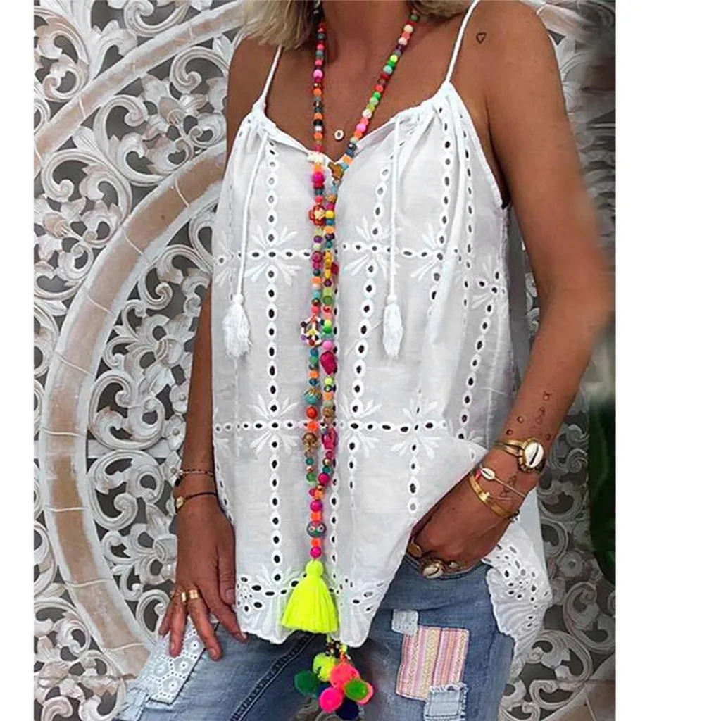 

blusas mujer de moda 2019 women's blouse shirt Womens Summer Casual Solid Tops Lace Sleeveless Shirts Blouse chemisier femme