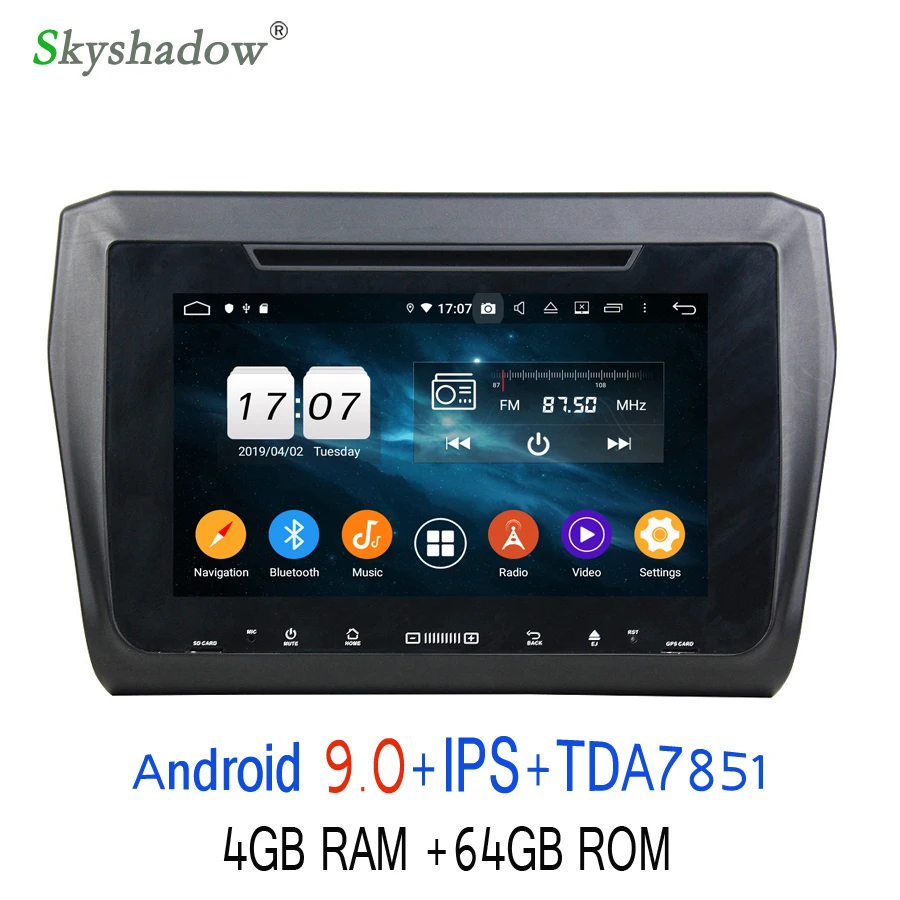 Perfect DSP Android 9.0 Octa 8 Core 4GB RAM +64GB For SUZUKI SWIFT 2017 Car DVD Player GPS Glonass Map car RDS Radio wifi Bluetooth 4.2 3