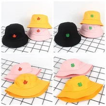 Женская кепка с листьями лето весна женская мужская вышитая розовая желтая Корейская Милая Панама для рыбалки лист рыболовная шляпа листья