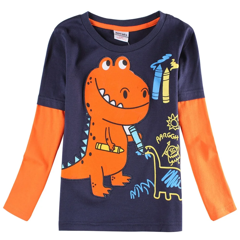 

Kids Long Sleeve T-Shirt 100% Cotton 2019 New Autumn Dinosaur Baby Boy T-shirt Embroidered Boy Cartoon Children's Clothes Tops