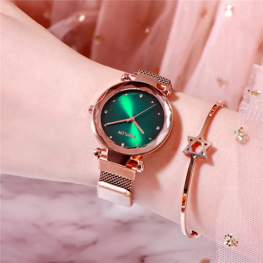 Роскошные женские часы из розового золота, модные женские часы со стразами, звездное небо, магнитные часы, водонепроницаемые женские наручные часы для подарка, часы D35
