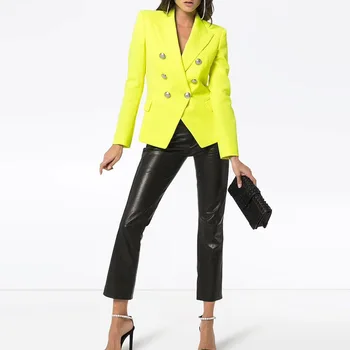 

Fashion 2019 Classic Designer slim Blazer Jacket Women's Outerwear Metal Buttons Double Breasted elegant Blazer