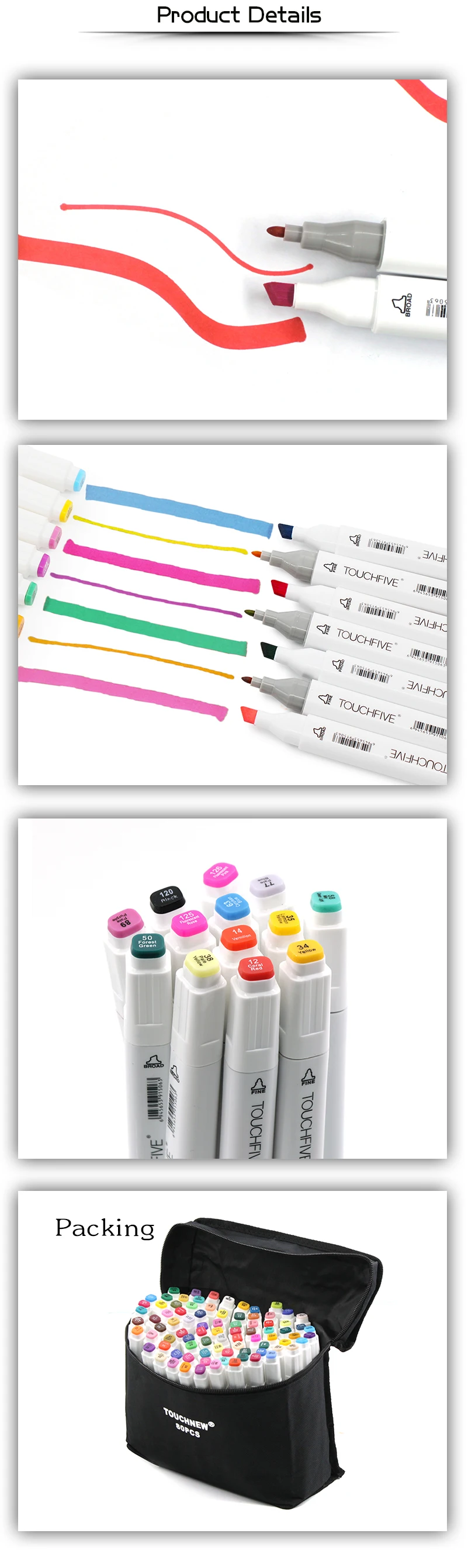 Marcador de Arte para Manga Marcador de Esboço Touchfive Marcador 80 168 Cores Caneta Escova Alcoólica Oleosa Baseada Tinta Dupla Cabeça 40 - 60 10 caneta escova alcoólica oleosa baseada tinta marcador