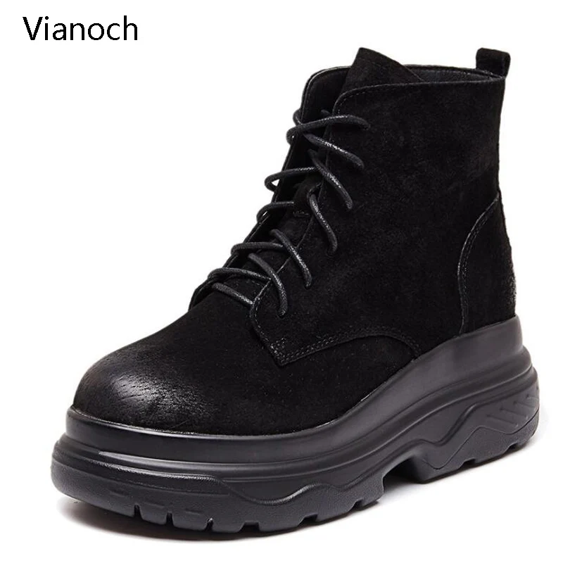 

2018 New Fashion Womens Ankle Boots Lace Up Casual Flats Shoes Platform Shoe Lady Black wo180881