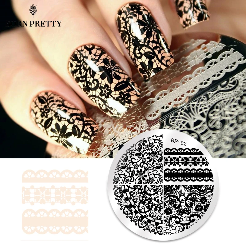 

BORN PRETTY Chic Lace Pattern Nail Art Stamping Template Image Stamp Plate BP02 Nail Stamping Plates Nail Art Decorations