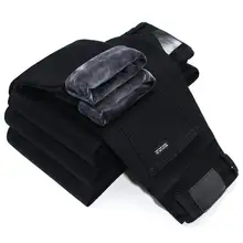 Зимние толстые флисовые для холодных мужчин теплые тонкие джинсы эластичные облегающие черные джинсы модные повседневные брюки