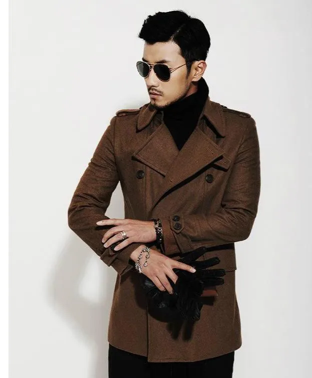 Новинка, коричневое осенне-зимнее двубортное шерстяное пальто для мужчин, приталенное Мужское пальто, шерстяной жакет, красивые кашемировые пальто, S-3XL