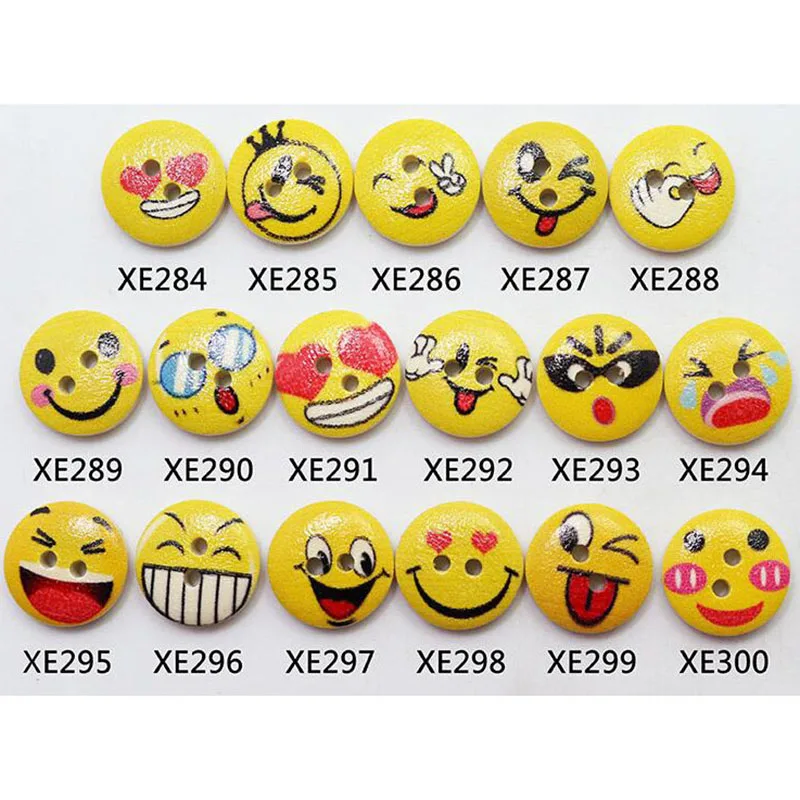 50pcs 2 Holes Sewing Laser Cut Emoji Cartoon Painting Wooden Buttons