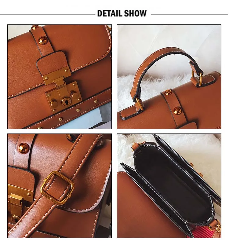 Women Vintage Leather Handbag Small Rivets Flap Shoulder Bag Colorful Wide Strap Crossbody Bag for Girls Green Brown Black Purse  (15)