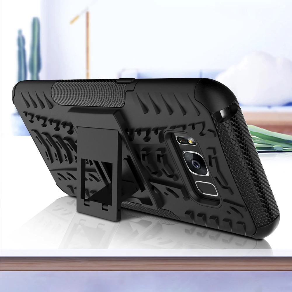 

[Clearance]For Samsung S9 Plus Case Hard Tire Grain Armor With Stand Hybrid Protect Back Cover For Samsung Note 8 9 A8 Plus Case
