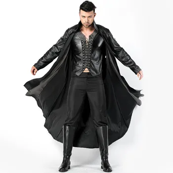 

New Arrival Halloween Men Vampire Cospaly Leather Cloak Night DS Costume Party Stage costumes L1862184
