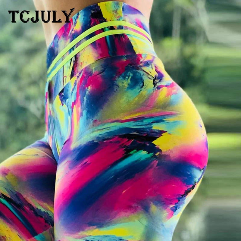 TCJULY модные 3d цифровые печатные радужные узоры с высокой талией леггинсы для тренировок обтягивающие пуш-ап леггинсы для фитнеса женские