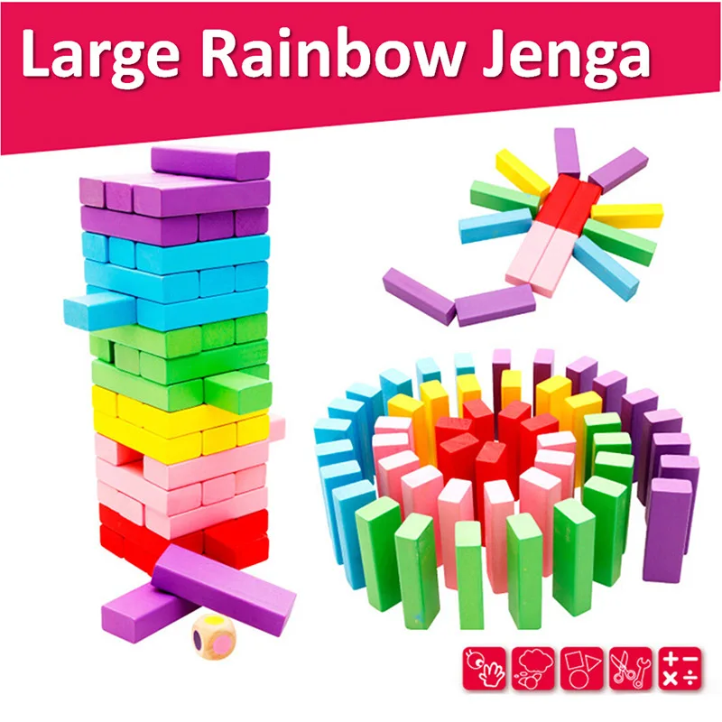 

Wooden Montessori Rainbow Jenga Blocks 48 Pieces Domino Toy Gift For Children Preschool Training Brinquedos Juguets