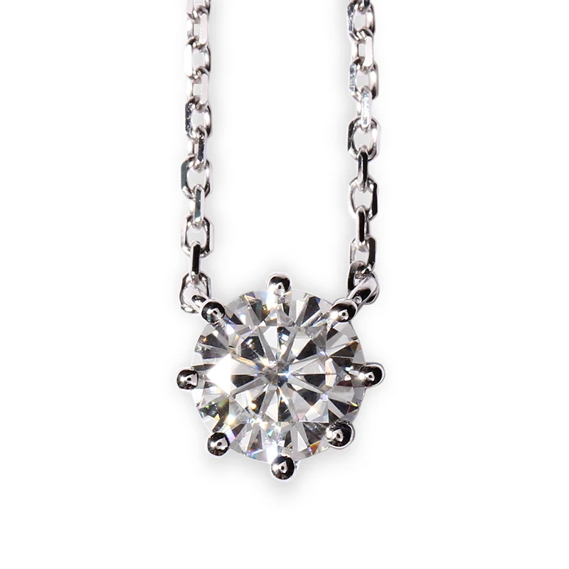 

Queen Brilliance Solid 18K 750 White Gold 0.8 Carat ct 8 Prongs F Color Lab Grown Moissanite Diamond Pendant Necklace For Women