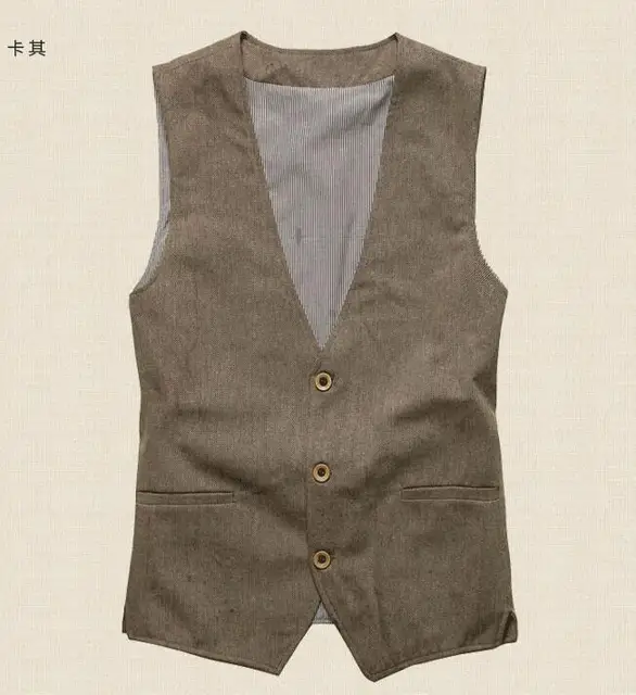 Men Single Breasted Vest Men Dress Suit Vest Men Cotton linen Vest Suit