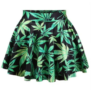 discount free shipping lady skirt 3D digital printing new green maple leaf short skirts High quality fashion saia estampadas