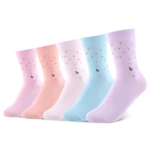 Tangpai(5 пар) высококачественные женские хлопковые носки модные новые классические Разноцветные носки для девочек носки с узором бабочки
