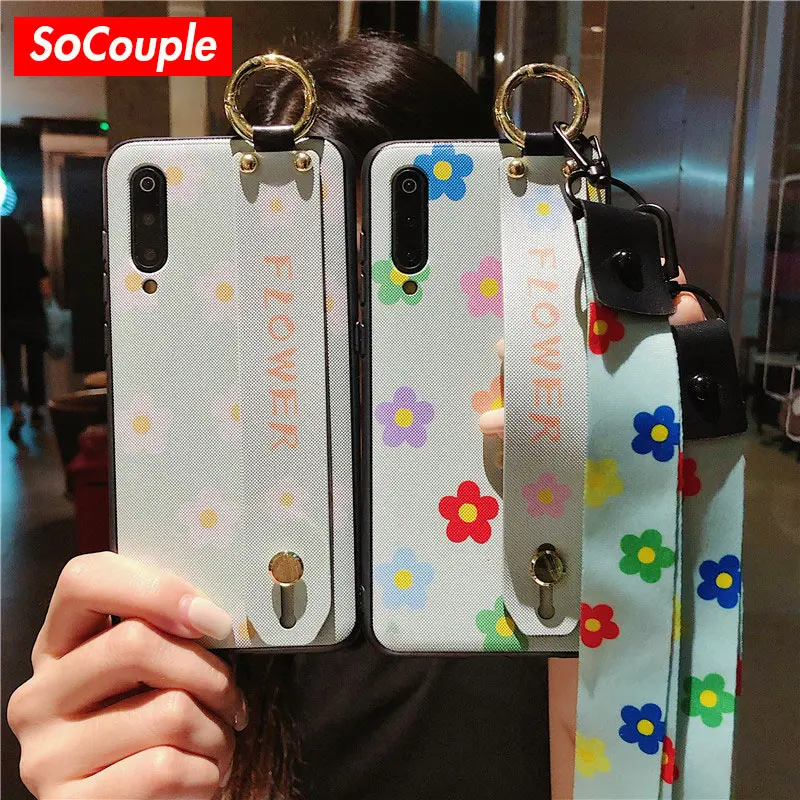 

SoCouple Phone Holder Case For Xiaomi Redmi Note 5 7 Flower Pattern Neck Wrist Strap Lanyard Case For Xiaomi 9 8 Lite SE