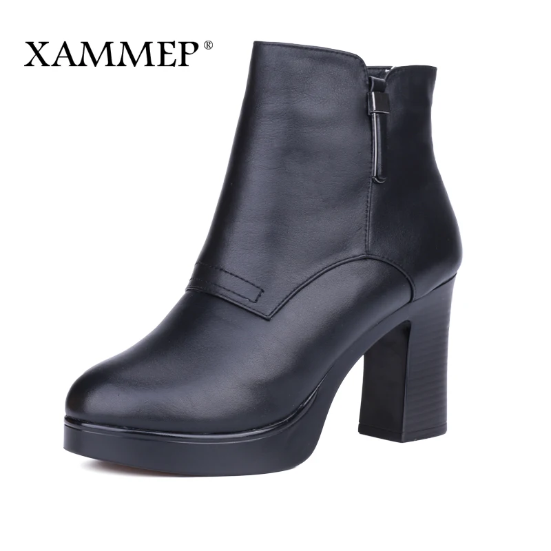 

Xammep Women's Winter Shoes With Platform Brand Women Winter Boots Genuine Leather Natural Wool High Quality Ankle Boots