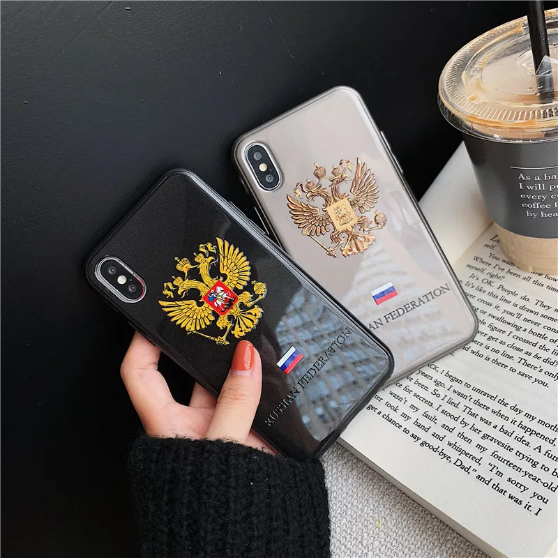 

Relief Brand Case for iPhone 11 Pro Max 8 7 6 6s Plus X XR XS MAX Case Luxury Russia Coat of arms Double headed eagle Soft Cover