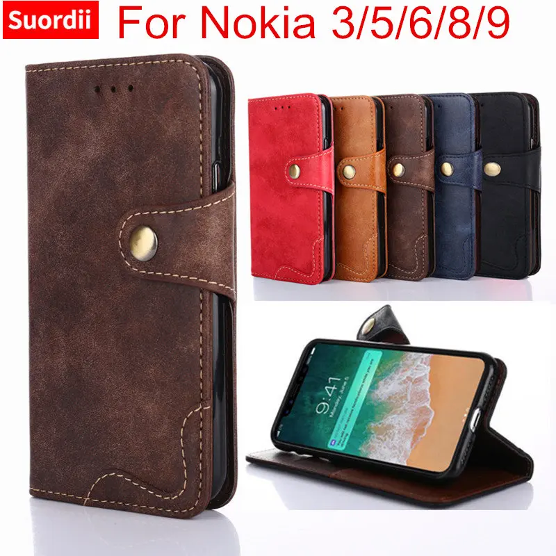 

Luxury Case For Nokia 3 5 6 8 9 Cover Flip Riveting Leather Book Style Wallet Case With Kickstand For Nokia 3 Phone Bag Cases
