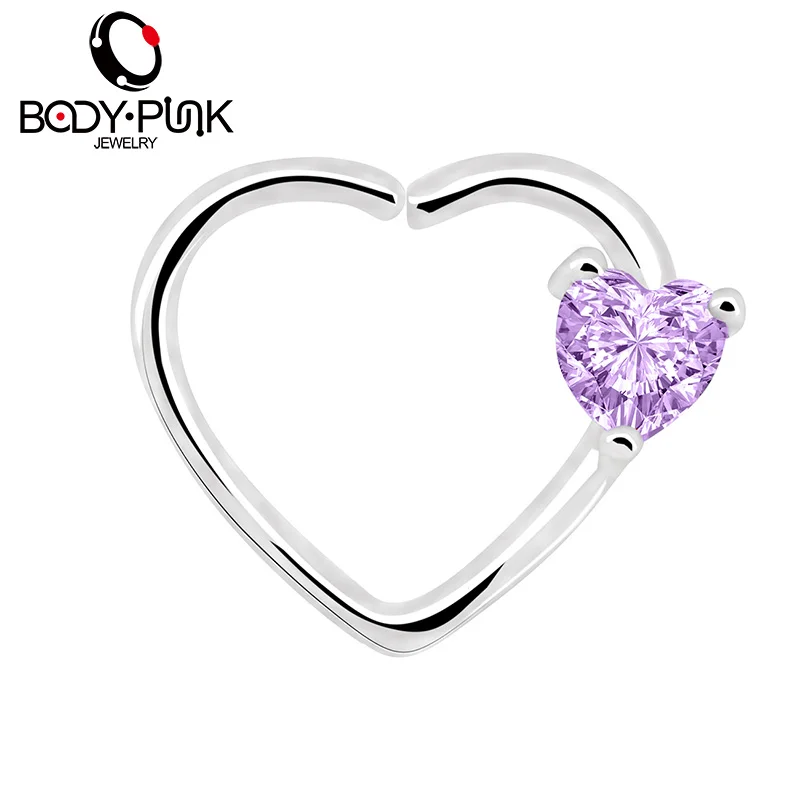  BODY PUNK Jewelry Heart CZ Left Closure Daith Cartilage 16 Gauge Heart Tragus Earrings 5 Colors Micro Circular Barbell Nose  (21)