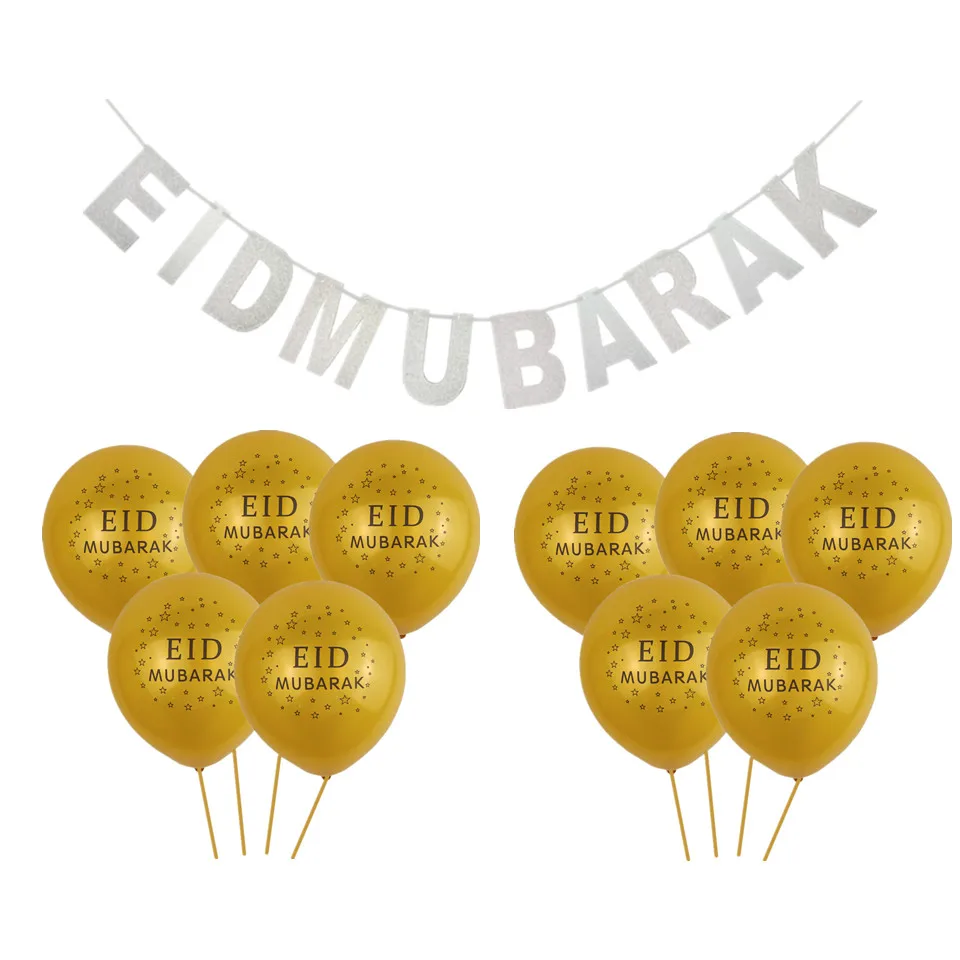

1 SET Silver Eid Mubarak Banner Glitter and EID balloon Ramadan Banner and Balloons