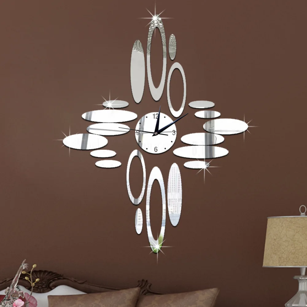 

New house decorative wall clock, environmental protection crystal decorative clock, oval circle mirror quartz clock