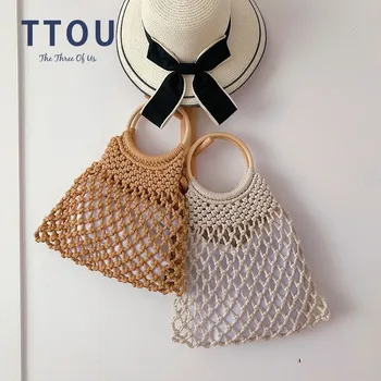 

TTOU Women Summer Hollow Out Handbag Beach Handmade Straw Circle Bag Bohemian Rattan Travel Tote Bags Large Capacity Ladies Bag