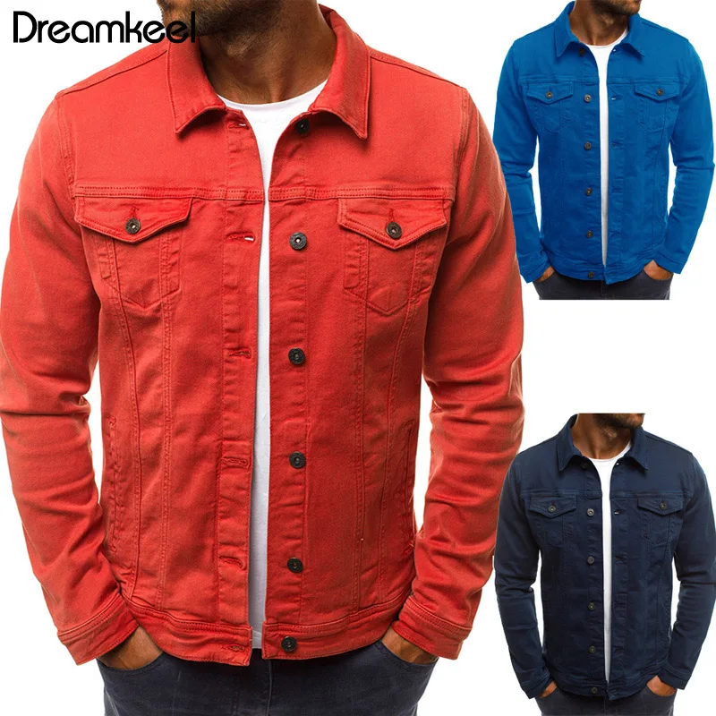 

2019 Men's Button Solid Color Vintage Denim Jacket Tops Blouse Autumn Winter Hooded Coat mens denim jacket Casual baseball Y1