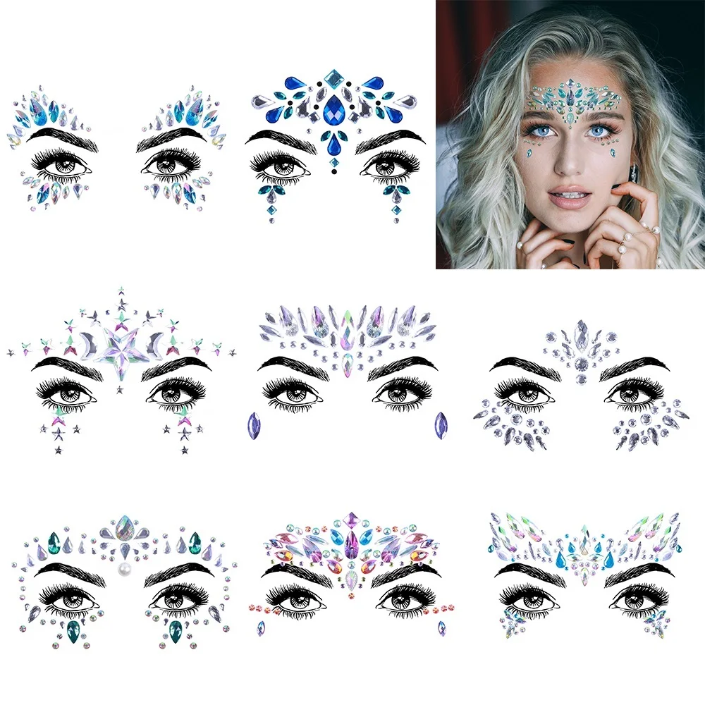 

2/4/6/8 SetsTemporary Rhinestone Tattoo Stickers Face jewels Gems Festival Party Makeup Body Art Gem Flash Tattoo Sticker Stage