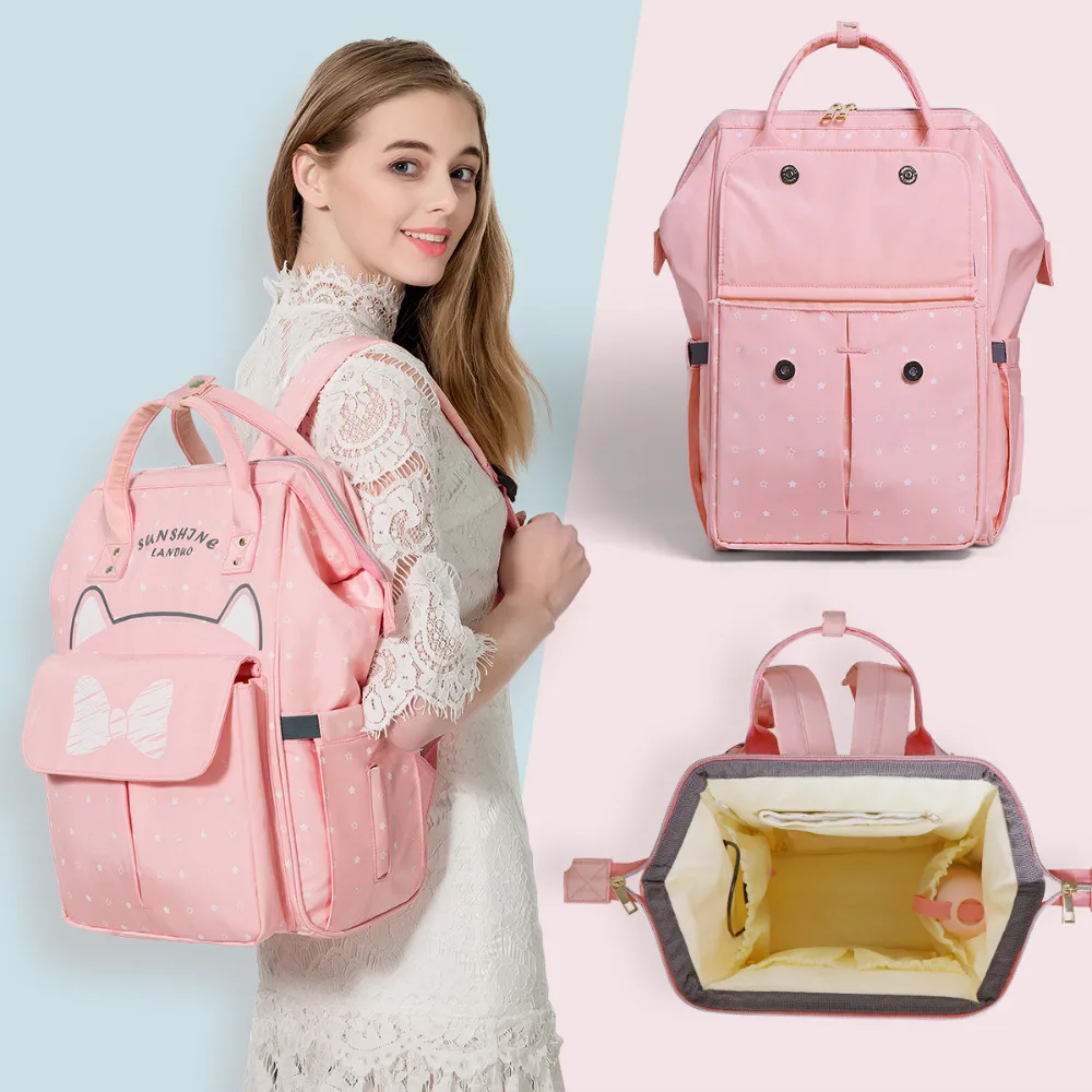 

New LAND Mommy Diaper Bags Landuo Mother Large Capacity Travel Nappy Backpacks with USB cable Convenient Baby Nursing Bags MPB13
