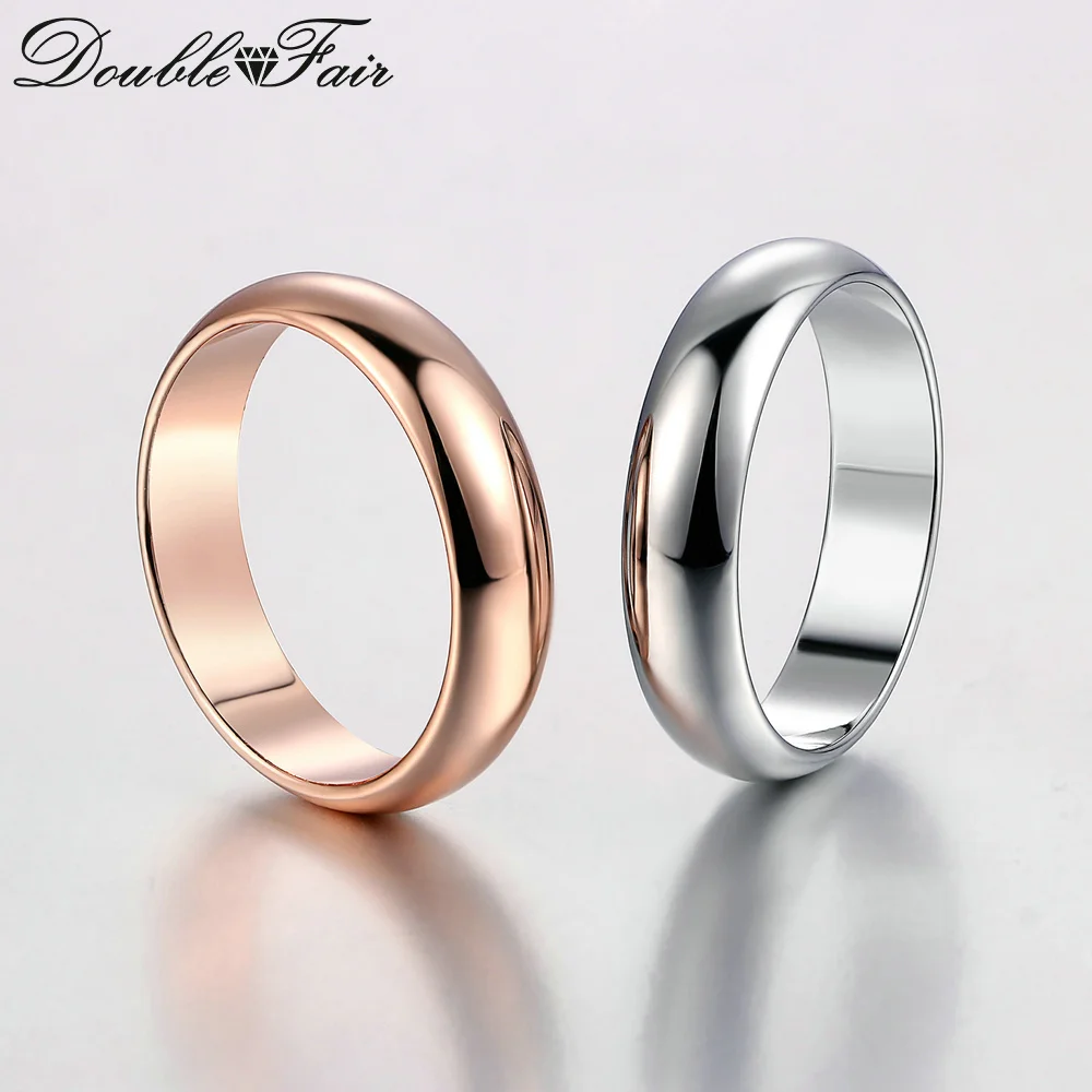 Double Fair Simple Design Couple Round Rings Rose Gold/Silver Color Fashion Wedding Jewelry For Men&Women Lover Wholesale DFR049