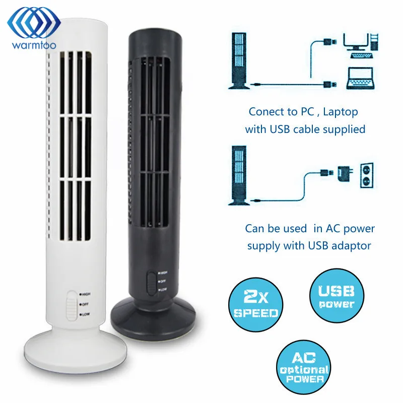 

Portable Mini USB Leafless Tower Fan Ultra-quiet Strong Wind 2 Speed Desk Cooling Fan Purifier for Home Computer Office