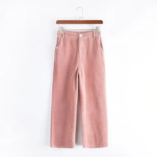 Новые женские брюки, женские осенние зимние одноцветные с высокой талией, широкие брюки, повседневные свободные вельветовые укороченные брюки длиной до щиколотки - Цвет: Pink Pants