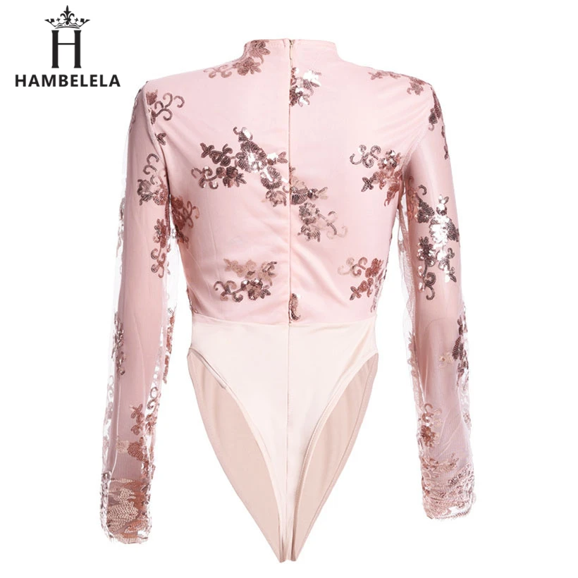 HAMBELELA Long Sleeve Bodysuit Women Gold Sequin Deep V-Neck Skinny Bodycon Jumpsuit Womens Overalls Combinaison Short Femme (5)