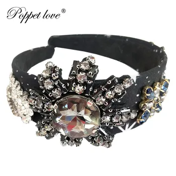 

New Elegant Big black Crystal flower Crown Bridal and bracelet Hair Accessories For Wedding Tiaras And Crowns Pageant Diamant