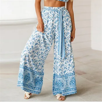 

Women Summer Wide Leg Pants High Waist Loose Culottes New Long Trousers Pants Casual Boho Floral Print Trousers Pants Clothings