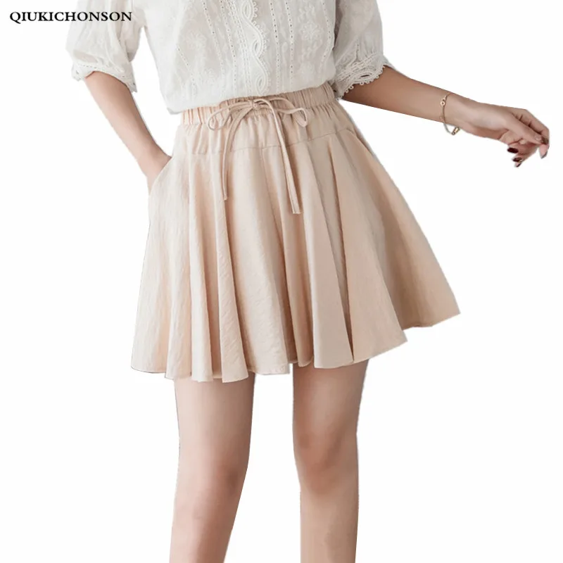 

Preppy Style Casual Elastic High Waisted Summer Skirts Women Culotte Short Mini Tutu Skirts With Pockets jupe tutu femme