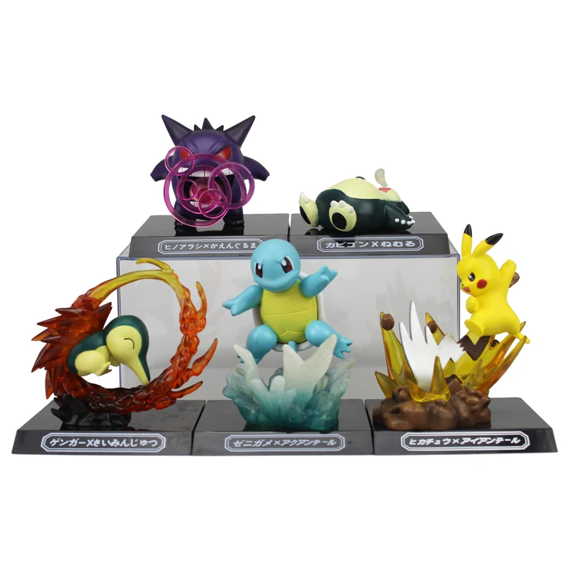 

Free Shipping Cute Monster Anime GK Pikachu Squirtle Gengar Cyndaquil Snorlax Boxed PVC Action Figure Model Doll Toys Gift
