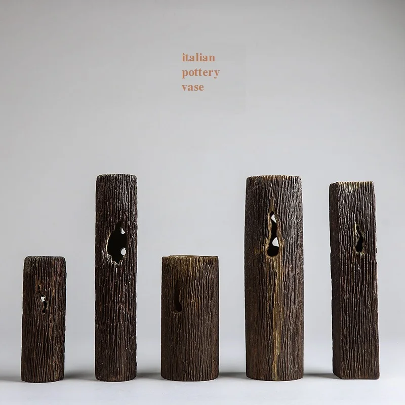 Итальянская керамическая ваза, грубая керамическая ваза, цветы, домашнее украшение, подключенная керамическая имитация дерева, зерно