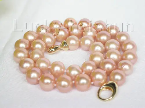 

shipping 18" natural 12mm round pink Freshwater pearls necklace filled gold j8759 (A0502)