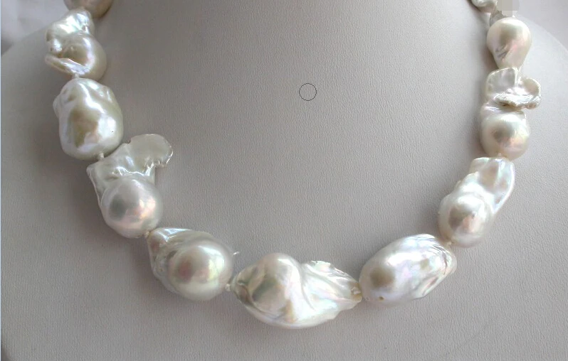 

vogue popular big 22-30mm baroque white keshi reborn freshwater pearls necklace 18"