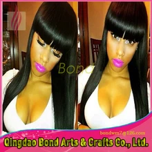 Brazilian Virgin Natural Straight Full Lace Wig Glueless Lace Front Human Hair Wigs 100% Unprocessed Human Hair Wig with bangs