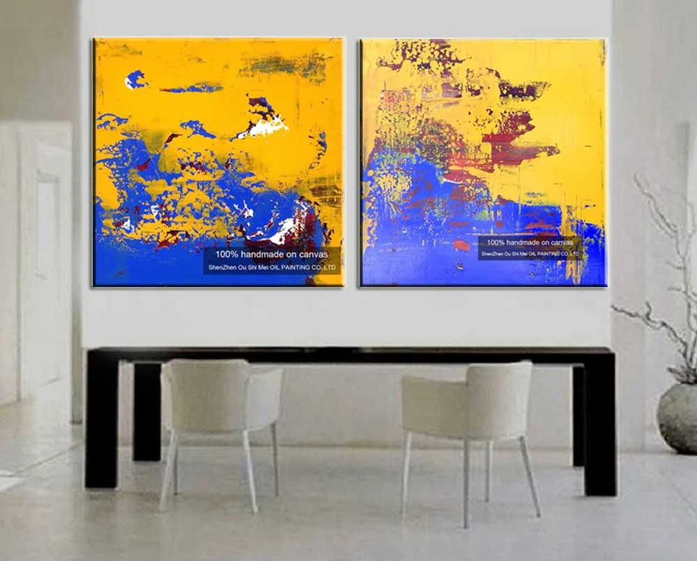 

Newest High Skills Artist Hand Painted High Quality Modern Yellow and Blue Abstract Oil Painting On Canvas Landscape Painting