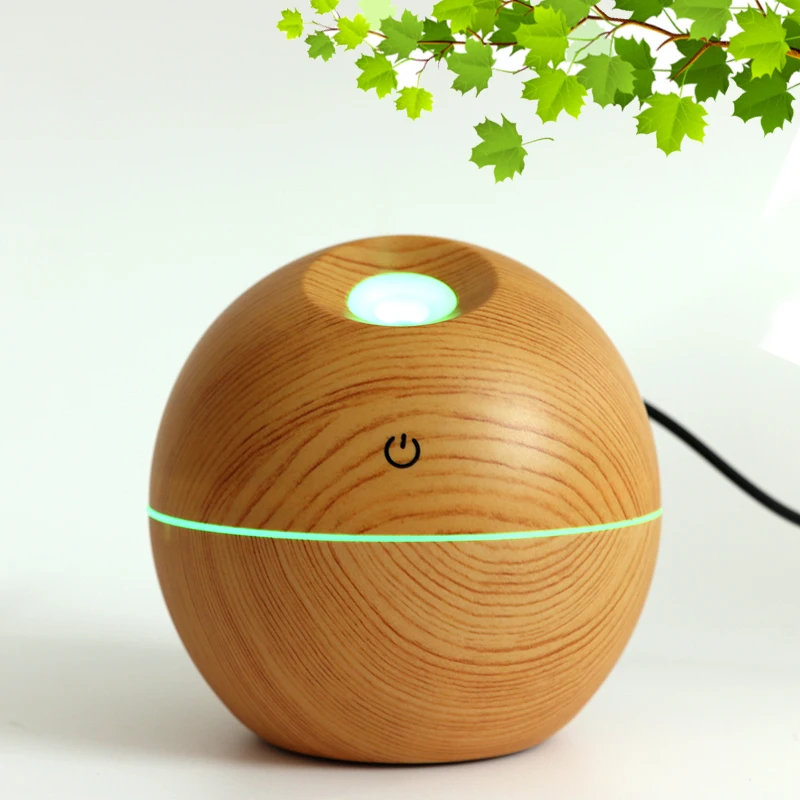 

130ml Mini Wood Grain Electric Air Humidifier Ultrasonic Essential Oil Diffuser Aroma Treatment 7 Color LED Night Light